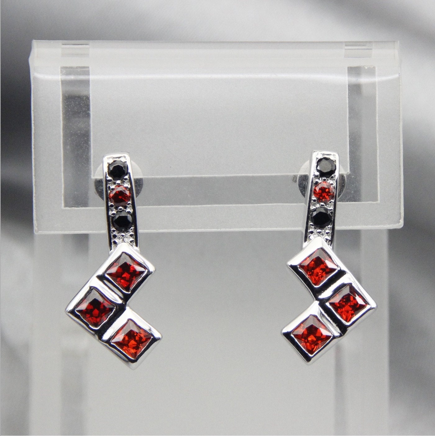 Harley Quinn Ruby and Black Diamond Earrings Wedding Jewelry