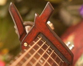 Flamed Bloodwood ~ Wooden Guitar Capo ~ Adjustable Tension ~ WoodenK ~ (Acoustic, Electric, Classical, Banjo & Ukulele) Guitar Player Gift