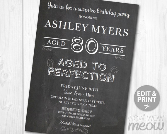 Ages to Perfection Surprise 80th Birthday Invitations EIGHTY
