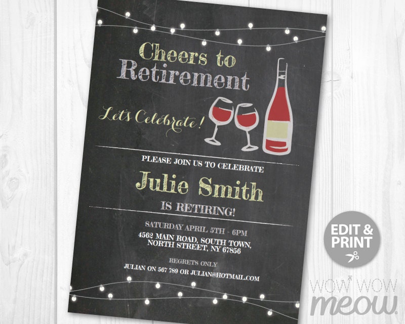 Cheers to Retirement Invitation Wine Retired Invite INSTANT