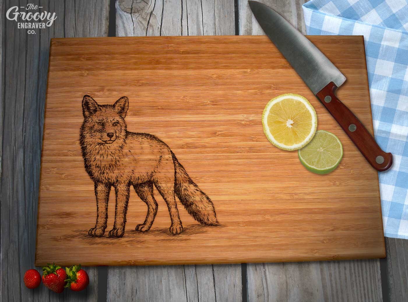 Custom Engraved Bamboo Fox Cutting Board Woodland Animal