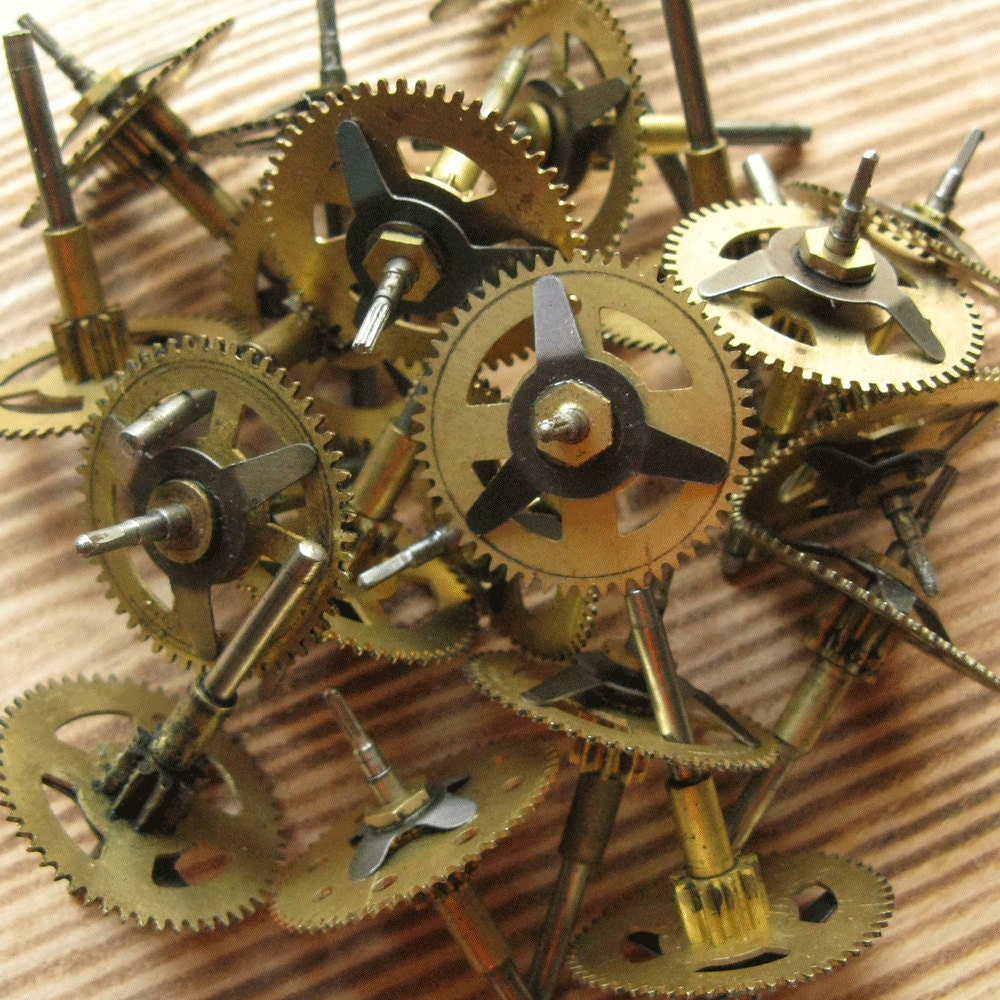 Vintage Clock Parts Retro Brass Cogs Metal Shop Supplies