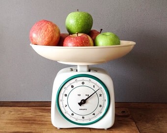 Antique Vintage Krups Kitchen Scale White Enamel + Original Tray Made in Republic Of Ireland 50's German kitchenware