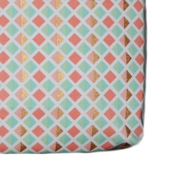 Coral mint gold crib sheet coral nursery mint gold crib
