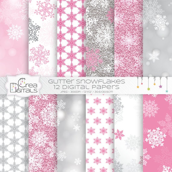 pink glitter and bokeh snowflakes 12 digital papers pink glitter and bokeh snowflakes 12 digital papers