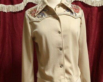 Vintage sequin western polyester top/button up/blouse/shirt/western wear/Medium/Large