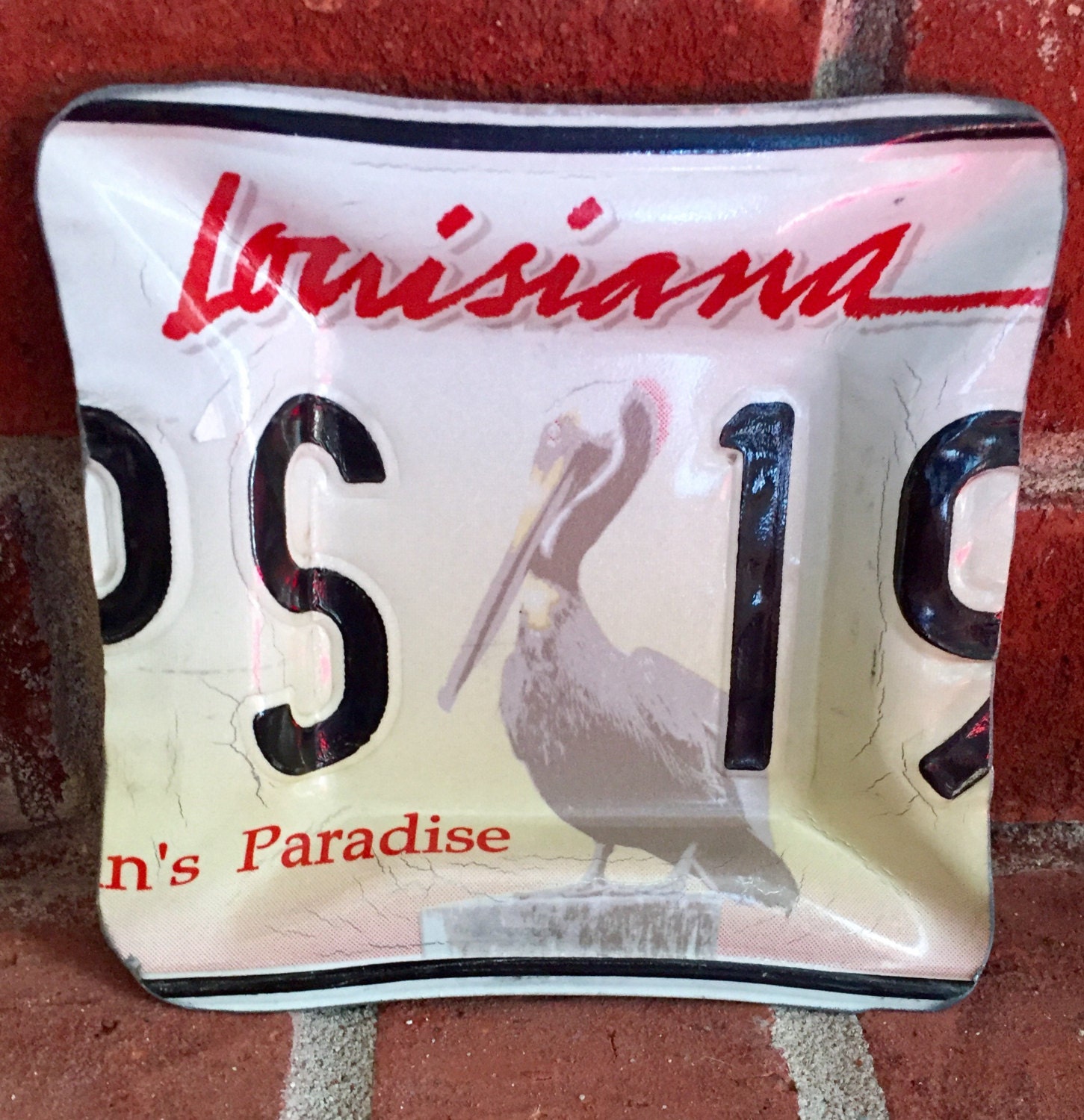 vintage Louisiana License Plate Ashtray Angila by Beachpickers