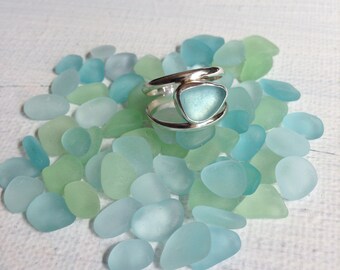 Made to Order Eye of the Storm Sea Glass Ring - Double Band Sea Glass Ring Made to Size