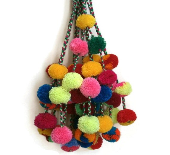 Items similar to handmade pom poms bag accessory pom pom charms boho