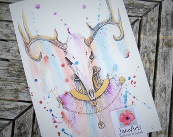 Herne the Hunter Steampunk Stag Steampunk Herne Fantasy stag steampunk skull original artwork