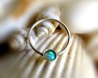 Green Opal Septum Ring, Opal Nose Ring, Septum Hoop, Opal Septum Piercing