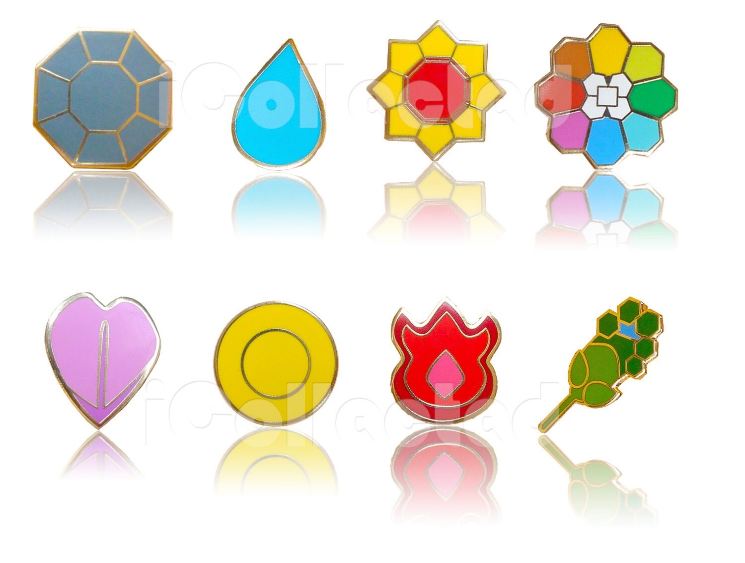 Complete set of 8 Kanto GoldMetal Pokemon Gym Leader Badges