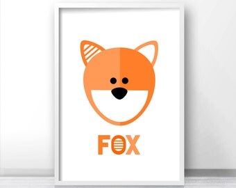 Printable Kids Room Art, Kids Wall Art, Fox Art Print, Kids Print, Animal Nursery Art, Orange Nursery Decor, Download Printable Art For Kids