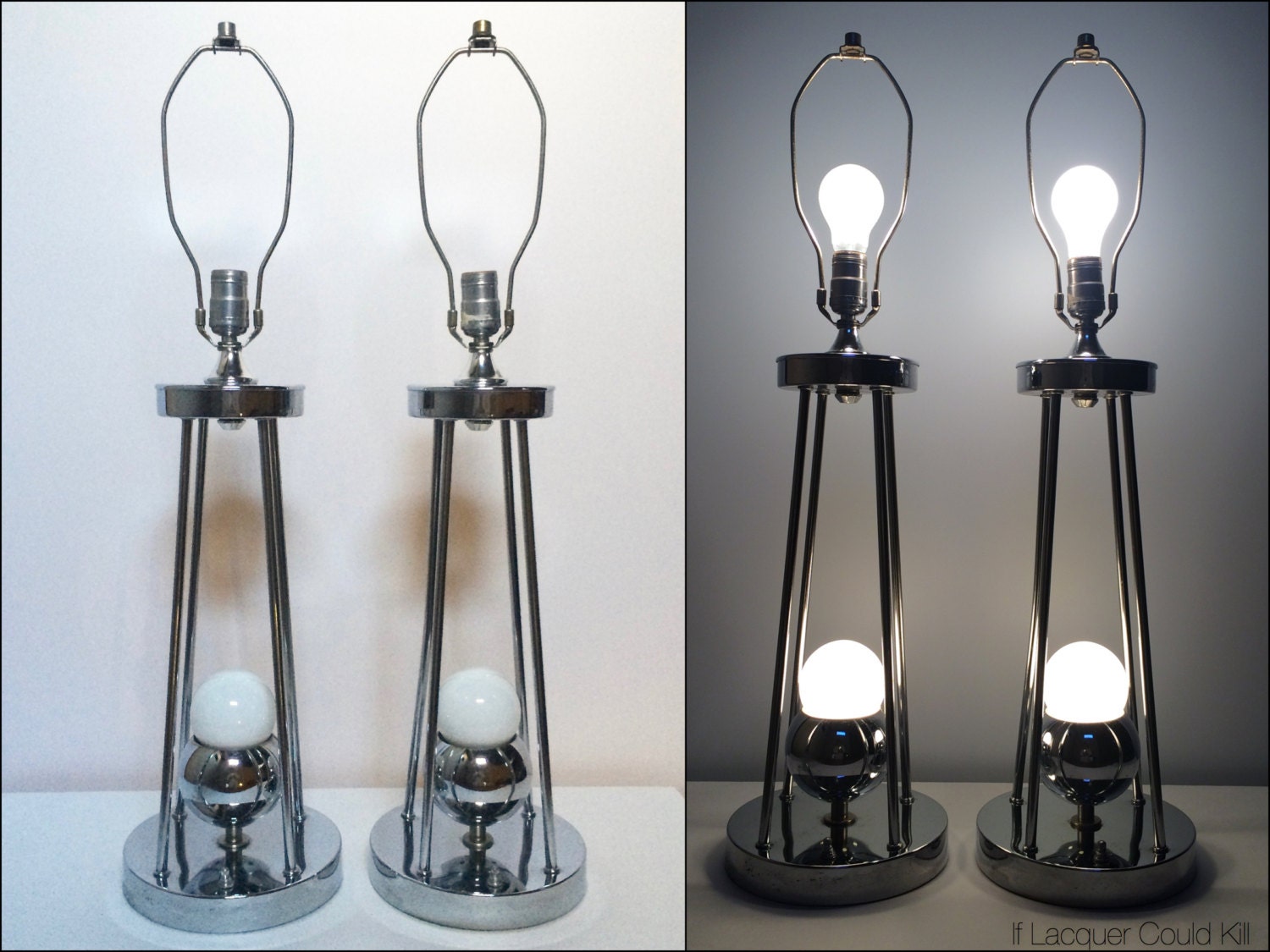Pair Vintage Chrome Ball Table Lamps Mid Century Modern Robert