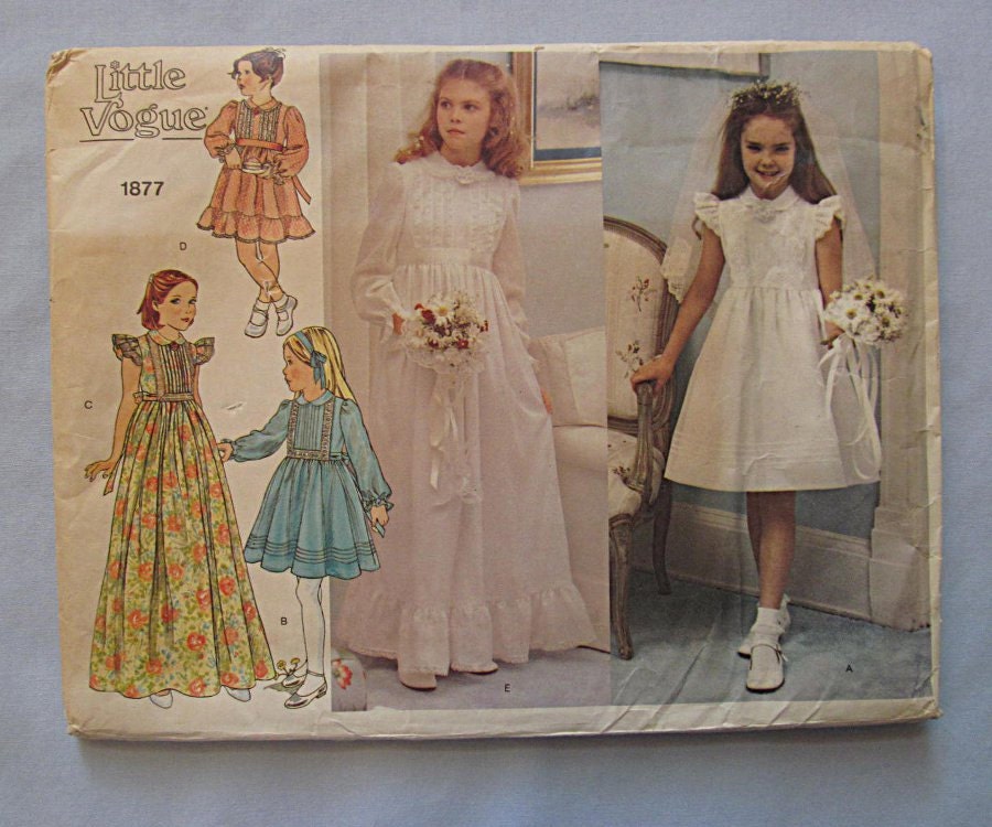 Little Vogue Sewing Pattern 1877 Girls Dress and Veil Long