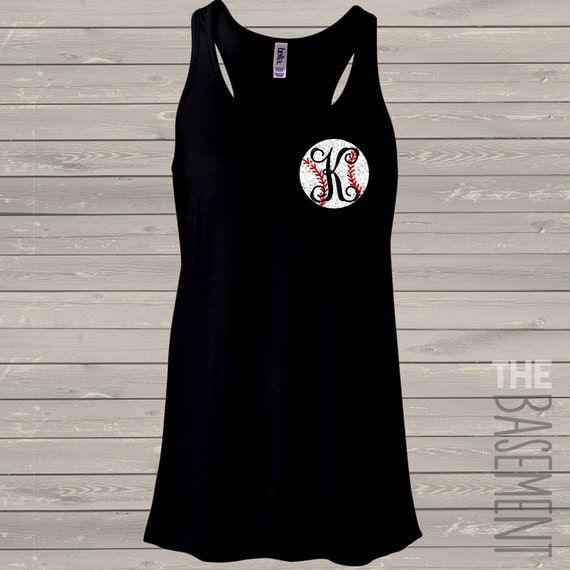 single letter or number sparkly baseball tank flowy bella