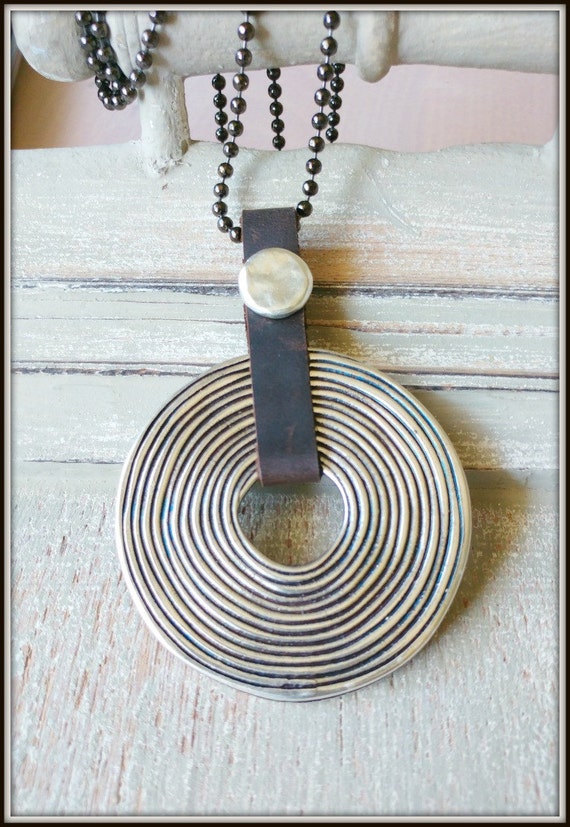 Spiral Necklace, Circle of Life Necklace, Good Luck Pendant, Statement Pendant, Round Tribal Necklace, Large Leather Necklace
