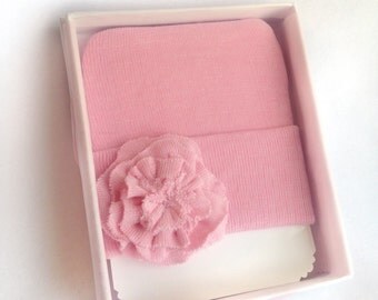 Newborn Hospital Hat Girl - Newborn Girl Hat - Baby Hat Girl - newborn hat with flower - hospital hat girl - baby hats for girls - pink hat