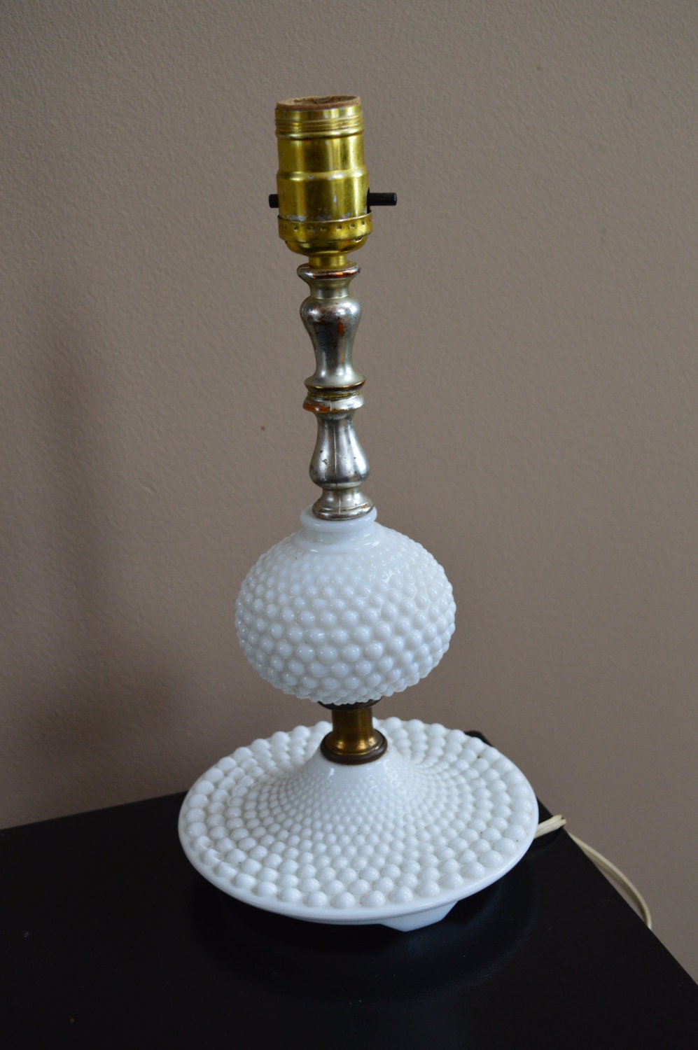 White milk glass hobnail lamp 1950s lamp