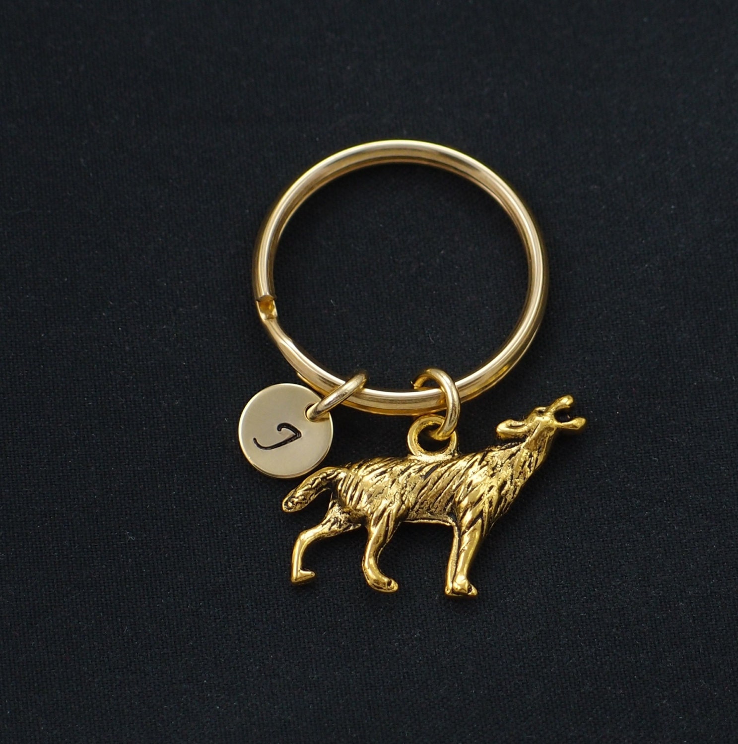 wolf keychain initial keychain gold howling wolf charm