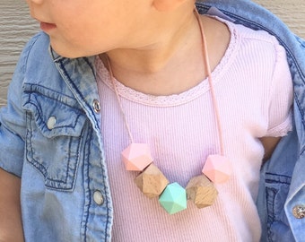 Toddler Teething Necklace Toddler Jewelry Teether Necklace Wood Necklace Wooden Necklace Toddler Necklace