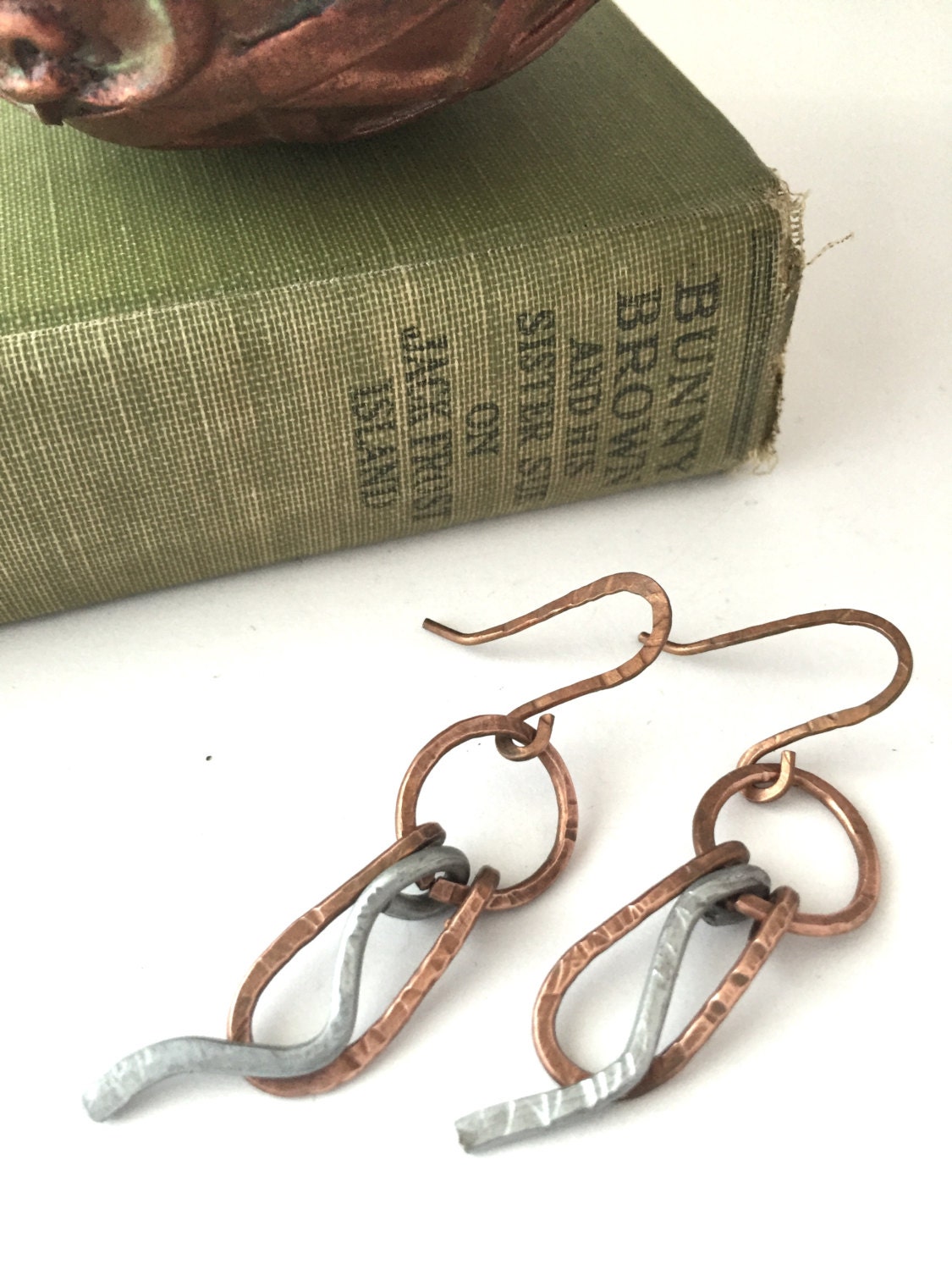 Mixed Metal Dangle Earrings Handmade Hammered By Earthybydesign