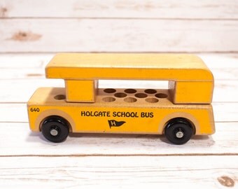 Vintage 1980s Holgate Wooden School Bus #640 Toy Yellow Kids Toy Nursery Decor