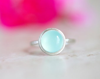 Blue Chalcedony Ring, Light Blue Aqua Chalcedony Ring, Light Blue Gemstone Ring