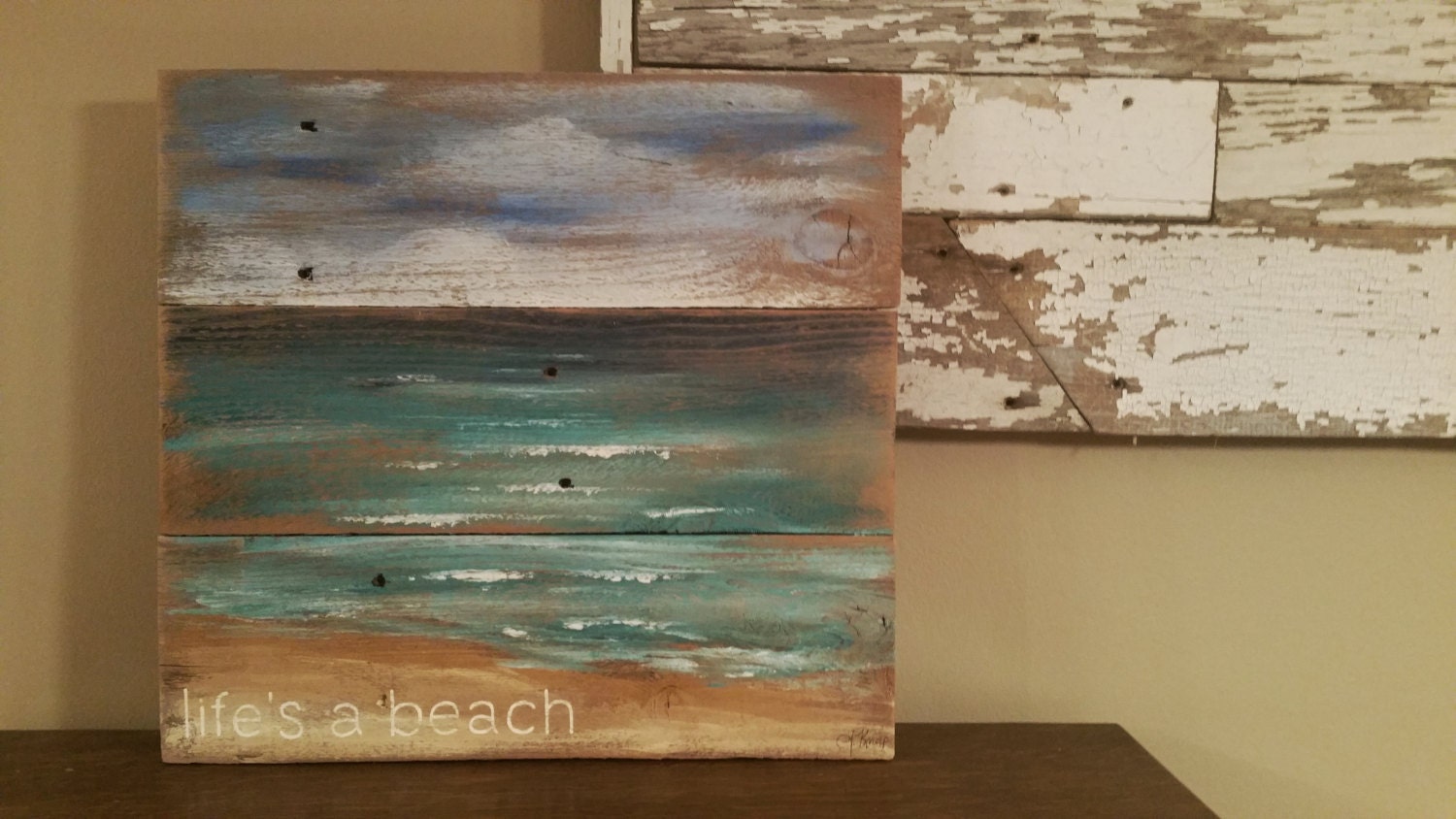 Wood Pallet Beach Art seascape Ocean Life's a Beach