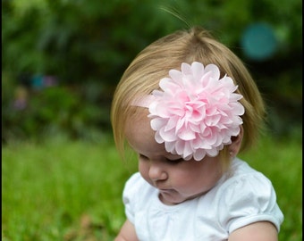 Pink headband - large flower headband - baby headband - infant headband - girls headband - chiffon flower headband - stretchy headband