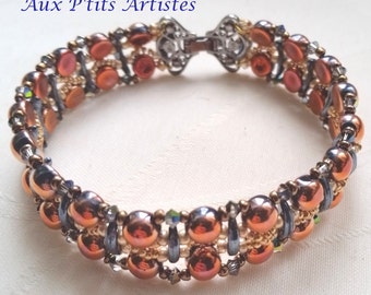 bracelet "Riana" jet hématite et Crystal Full Capri Rose