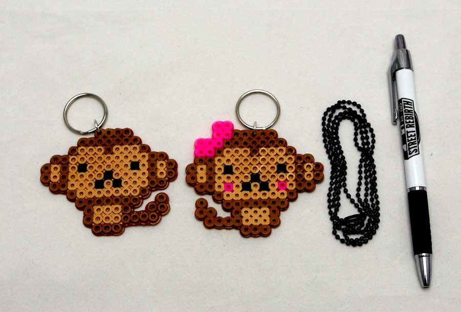 Cute Monkey Keychain His And Hers Set Perler by StreetRebirth