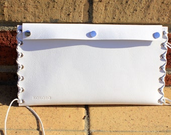 Personalised Women's white cowhide leather clutch,Hand-stitched FREE monogram engraved name elegant leather clutch,READY to ship in next day