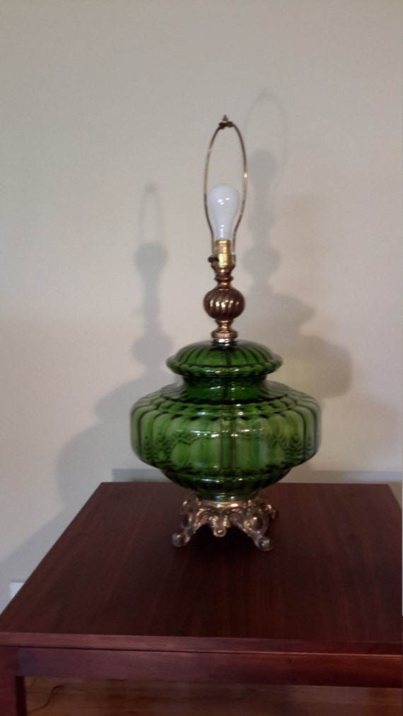 Mid Century Green Glass Globe Table Lamp by ...