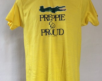 Vtg 1981 Preppie and Proud T-Shirt Yellow L 80s Screen Stars 50/50 Alligator
