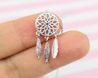 Silver Dream Catcher Necklace, Dream Catcher Pendent Necklace, Dainty Necklace, Birthday Gift, Bridesmaid Gift 5073