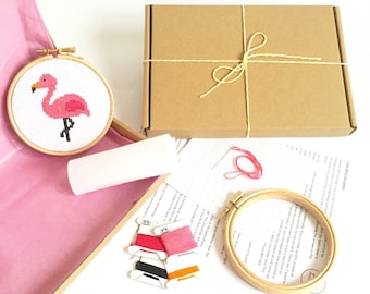 Modern Cross Stitch Kit - Flamingo - For Beginners - Easy Cross Stitch Pattern