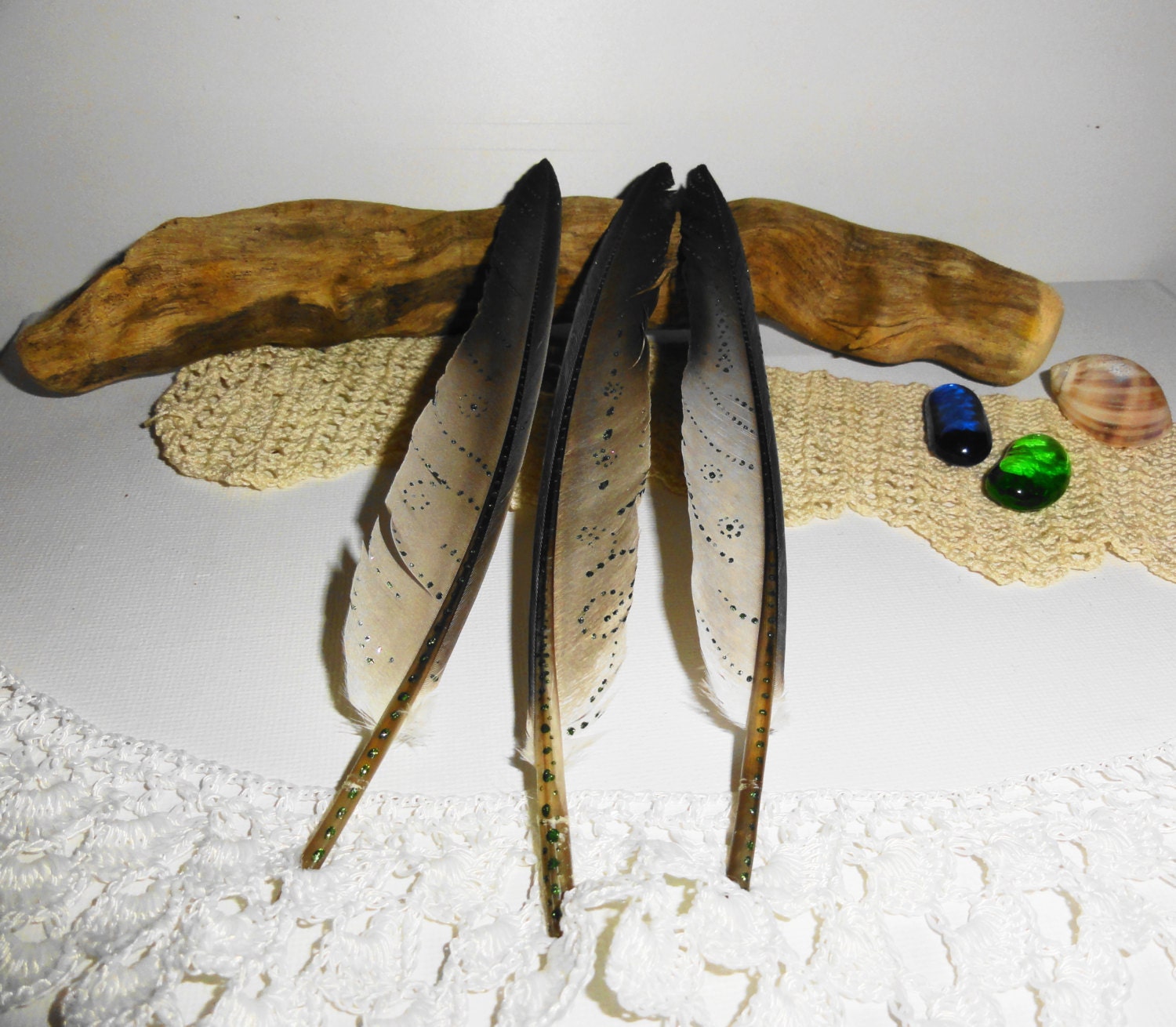 3 feathers decorative ornaments natural real feather by NayasArt