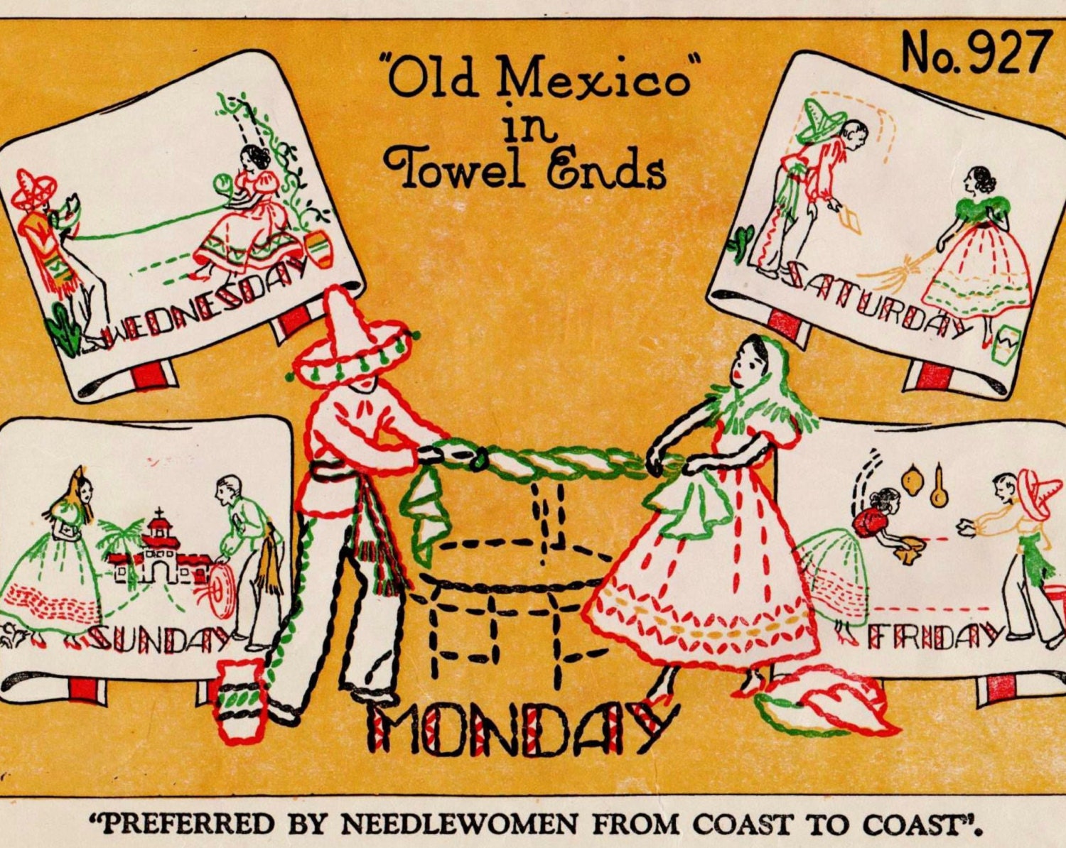 Day of the Week Dish Towels OLD MEXICO Hot Iron Transfers