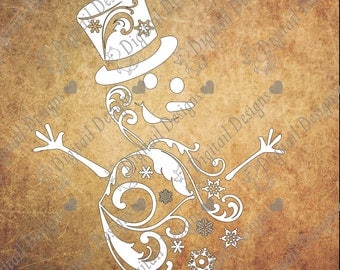 Swirl Snowman svg - png - dxf - eps - fcm - ai cut file for Silhouette - Cricut - Christmas Svg - Scroll Snowman - Flourish Snowman