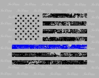 Blue Line Distressed Flag, SVG DXF EPS , Police Flag Design, law enforcement file, svg file for Cricut, Silhouette svg, cutting file,