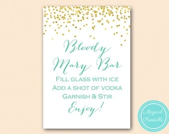 Bloody Mary Bar Sign, Gold Mint Mimosa Sign, Bubbly Bar, Bridal Shower Sign, Wedding Sign BS184
