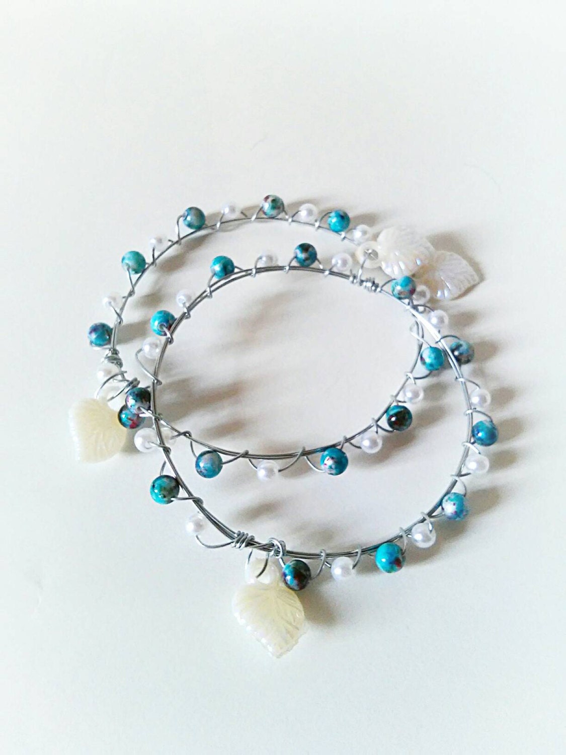 Blue bead and pearls bangle set bracelet set by Bohoqueenstyle