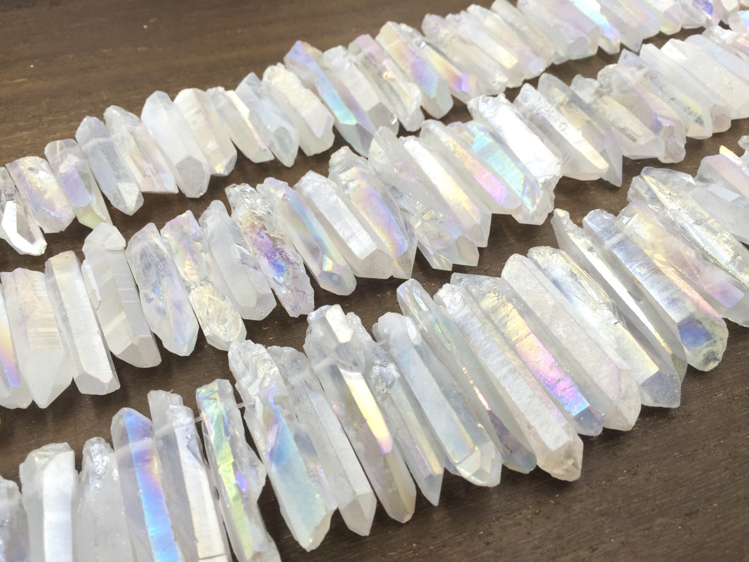 Matte Aura Quartz Crystal Point AA Bulk Quartz Point Beads