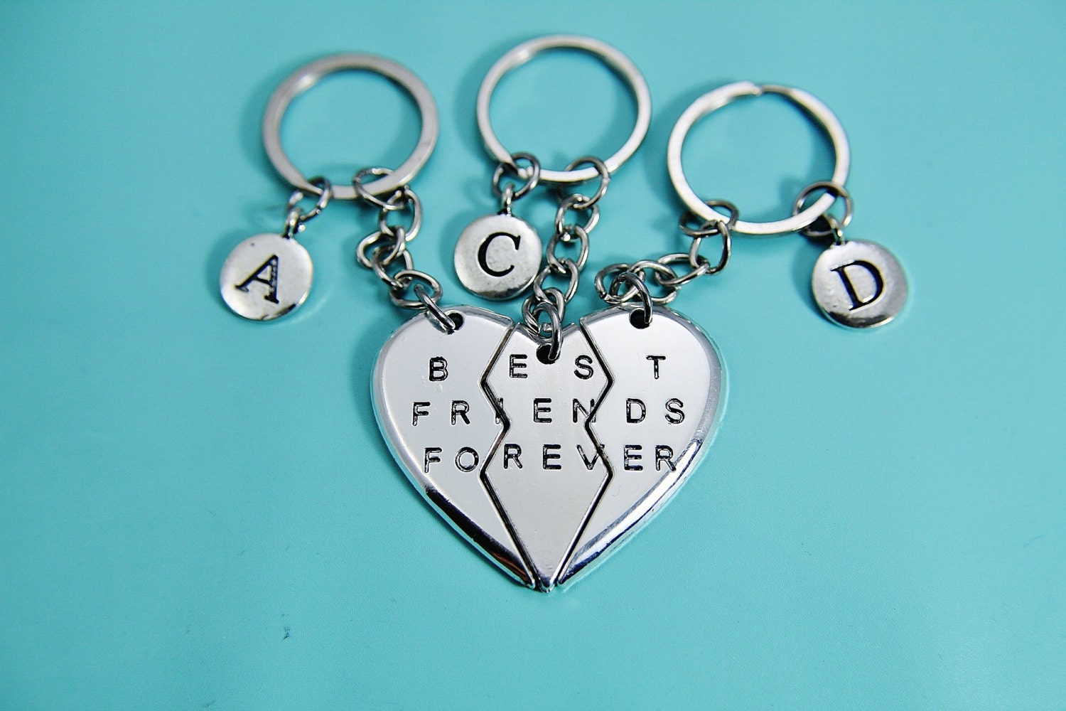 Best Friends Forever Keychain 3 Best Friends Heart Charm