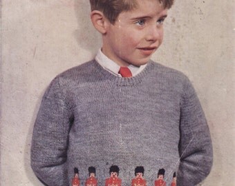 Vintage Knitting Pattern Boys Jumper Tin Soldier Guardsman. To Fit ...