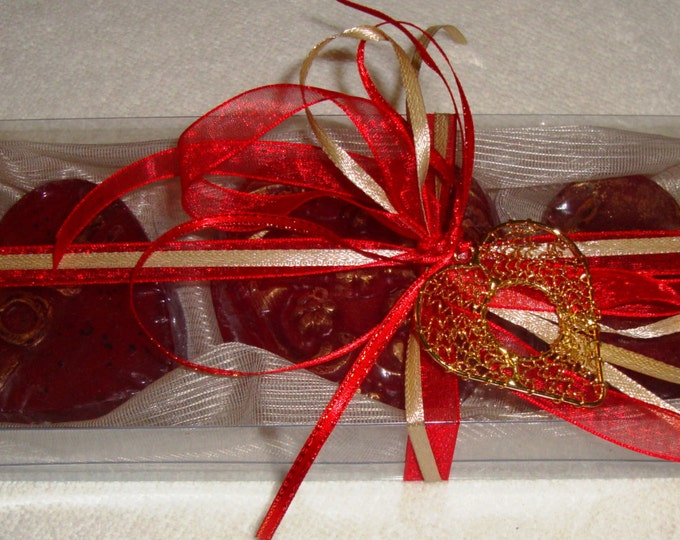 Cream Ecru Valentine Gift Pack, Heart Red Luxury Glycerin Scented Soap, Royalty Soap, Valentine Gift, Feast Gift, Birthday Gift, Party Gift