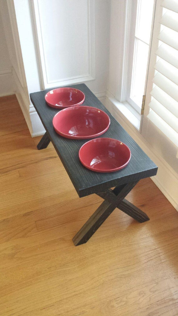 3 Dog Bowl raised elevated feeder farm table ebony by hout1design