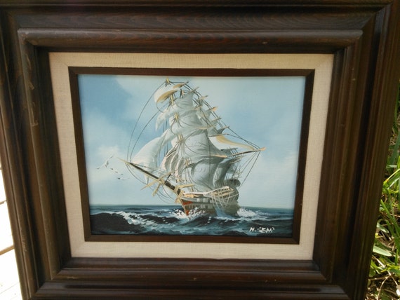 Vintage Signed Original Oil Painting  Titled Early Sailing