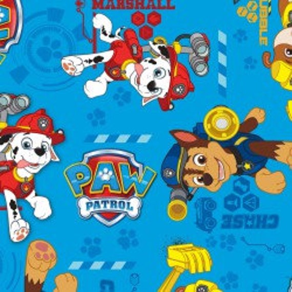 Paw Patrol Remnants Fabric-Dog Cotton Fabric-Turquoise Blue